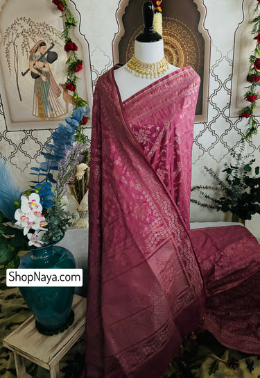 Banarasi Katan Pure Silk Saree | Shade of Mauve Pink | Gold & Silver Zari | Handwoven | Ships from California